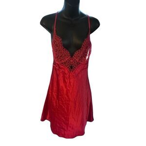 Beautiful Victorias Secret red Sheer Slip Lace babydoll dress SEXY Sheer  Linger